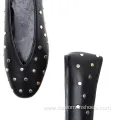 Black Leather Studded Ballet Flats